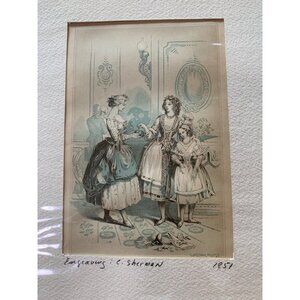 Antique 1851 Engraving By C. Sherman In Matted Frame 7414 Art Prints Fashion